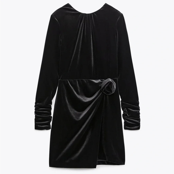 ZARA DRAPED VELVET DRESS WITH FLOWER - Picture 4 of 8